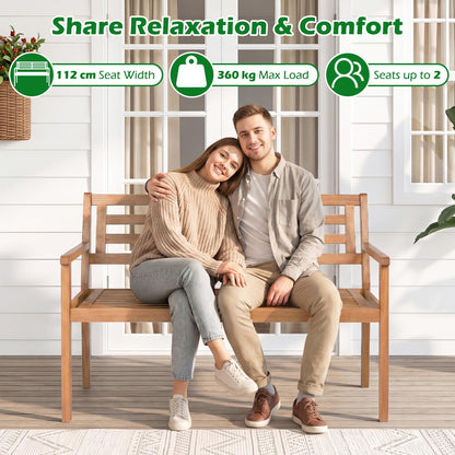 119 cm 2-Person Outdoor Loveseat Bench with Armrests and Backrest for Backyard