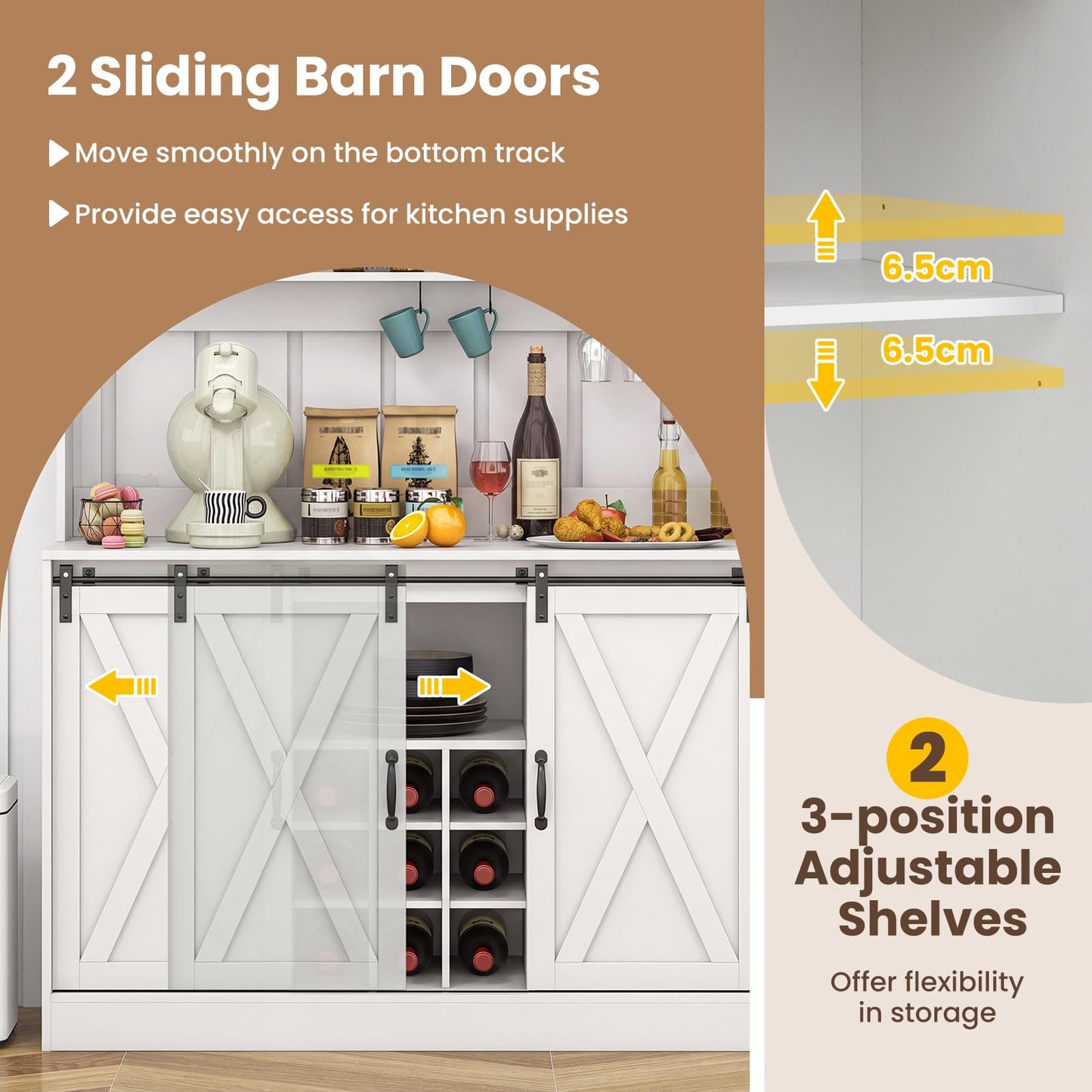 Kitchen Buffet Sideboard with Charging Station,Hutch