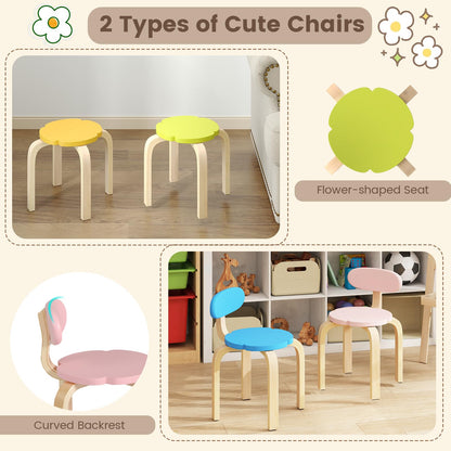 Flower-shaped Children Table Set with 2 Colorful Chairs and Stools