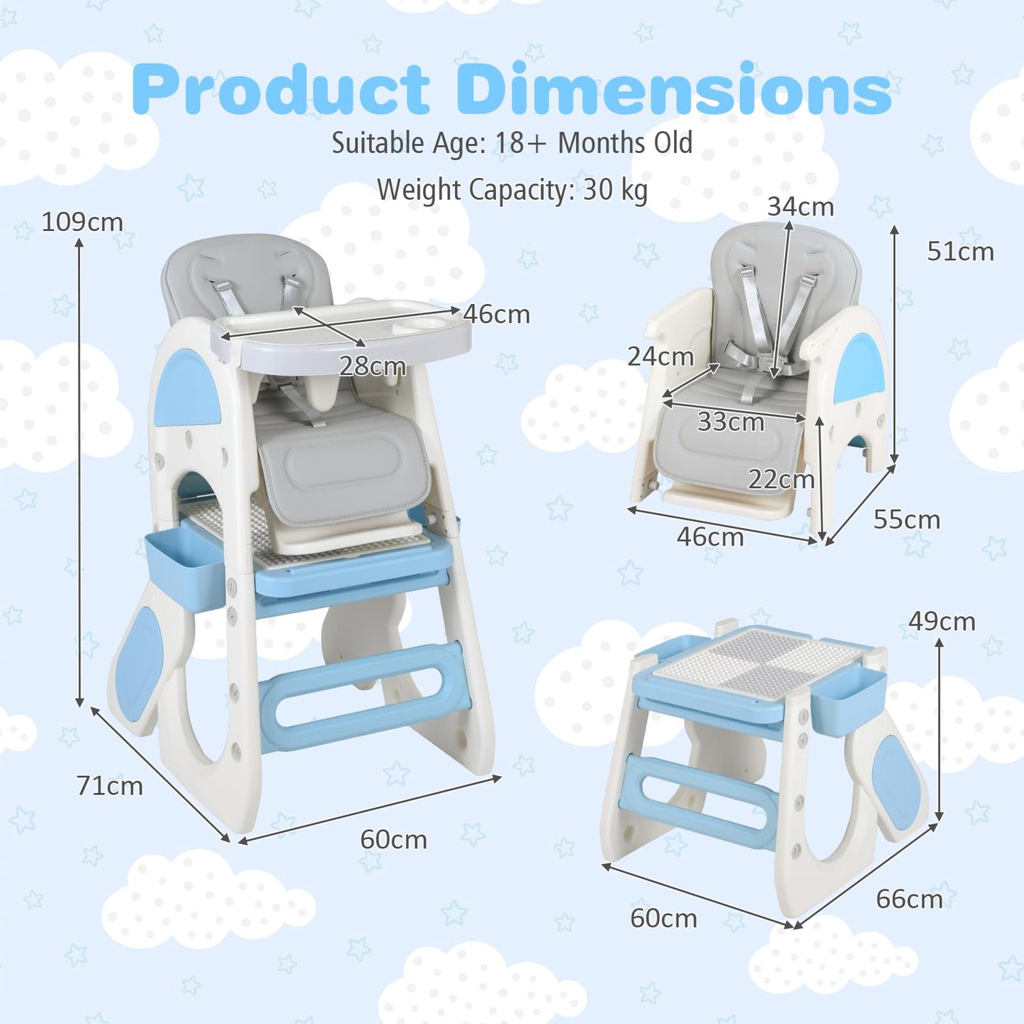 Convertible Baby High Chair with Double-layer Tray and Adjustable Backrest