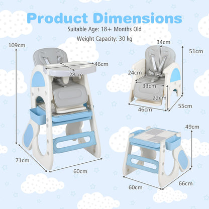 Convertible Baby High Chair with Double-layer Tray and Adjustable Backrest