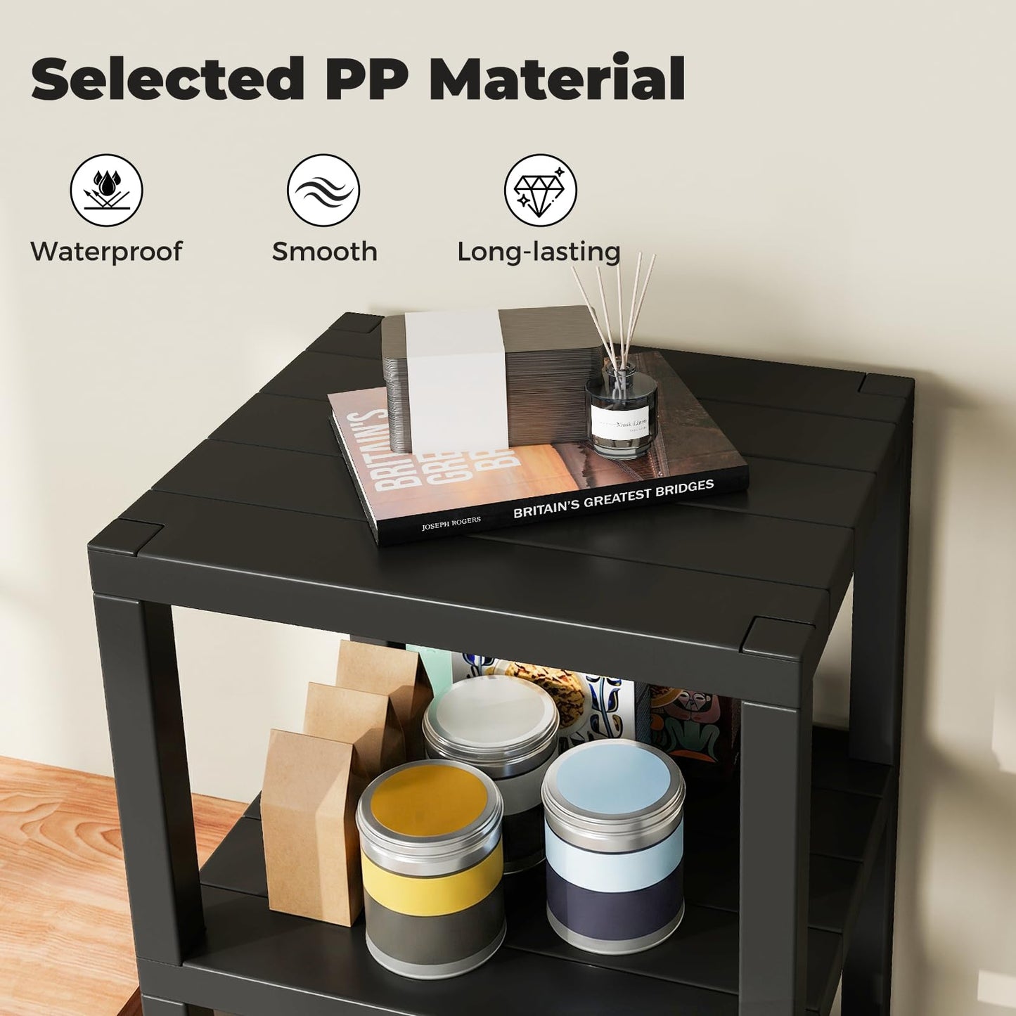 4-Tier Plastic Storage Shelf Freestanding Utility Rack