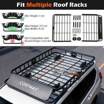 Roof Rack Cargo Basket with 425L Waterproof Bag and 90kg Max Load