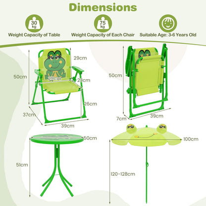 Outdoor Children Picnic Table with 2 Folding Chairs & Height Adjustable Umbrella