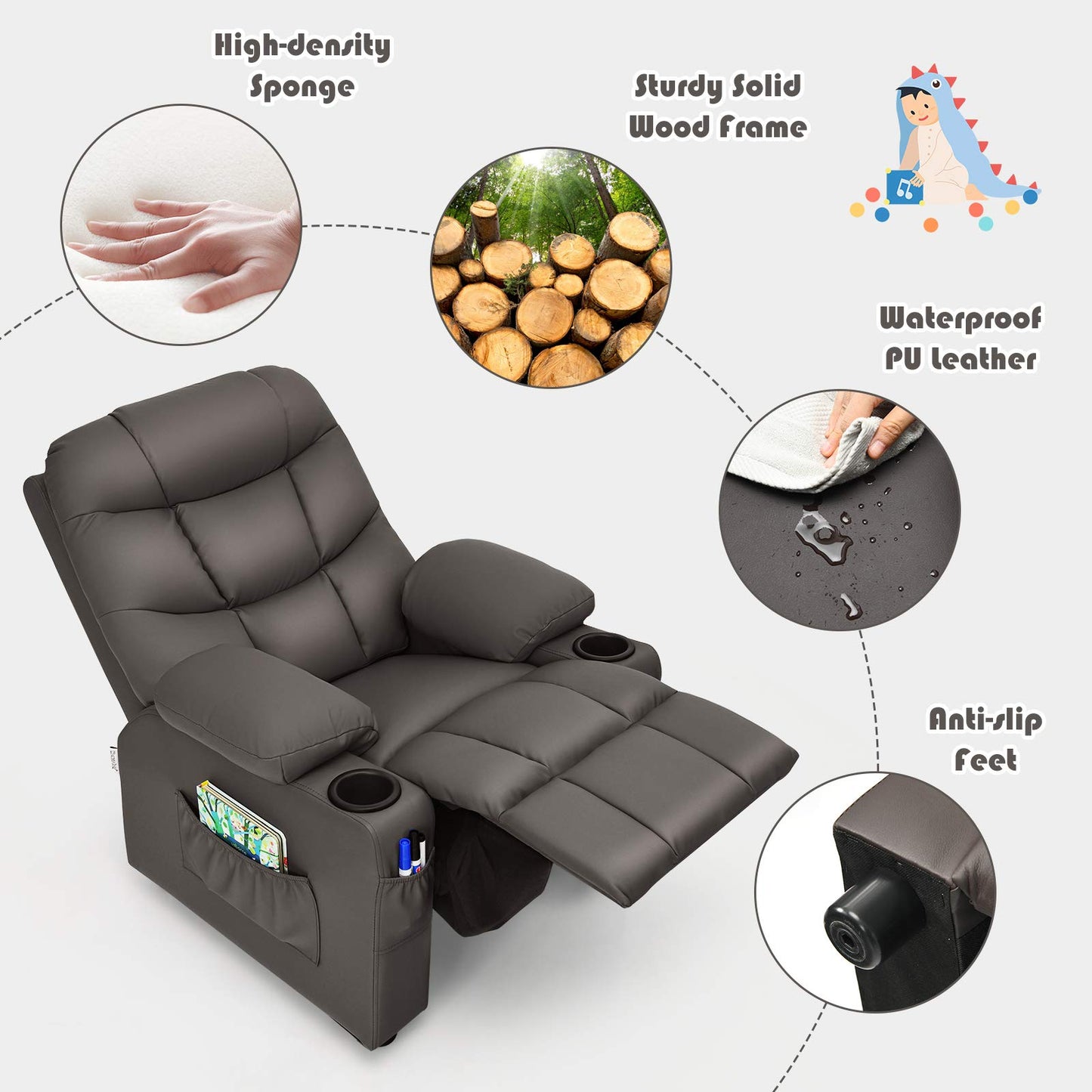 PU Leather Upholstered Children Armchair Sofa with Footrest