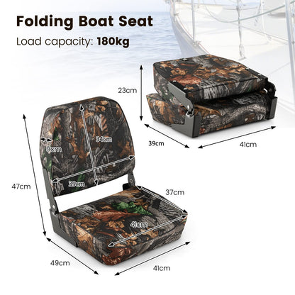 Set of 2 Folding Boat Seats, Low Back Captain Chairs with Metal Hinges and Sponge Padding