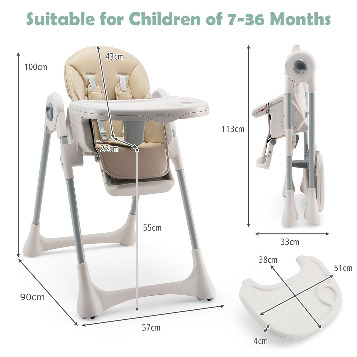 Baby High Chair Foldable Infant Dining Chair with Wheels