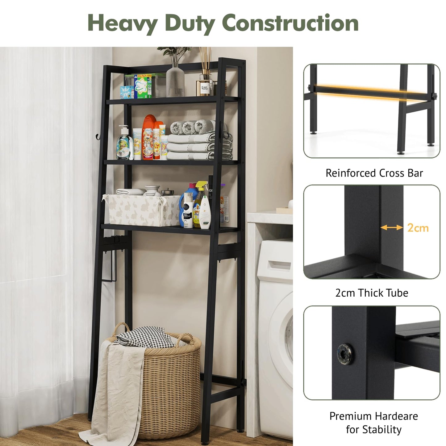 Over The Toilet Storage Shelf with Adjustable Adjustable Bottom Bar