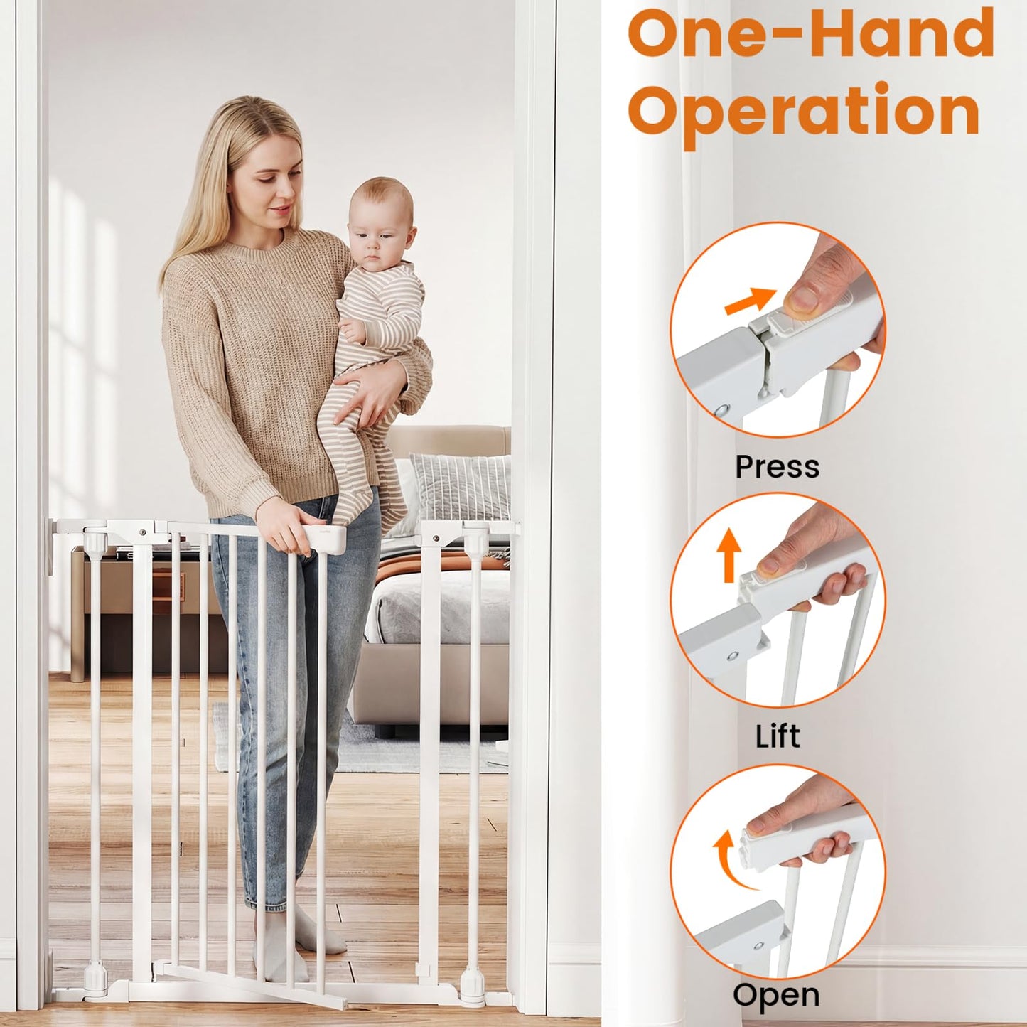 Pressure Baby Gate with One-hand Opening, 2-Way Door Swing, Freestanding Dog Stair Gates Pet Safety Fence