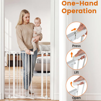 Pressure Baby Gate with One-hand Opening, 2-Way Door Swing, Freestanding Dog Stair Gates Pet Safety Fence
