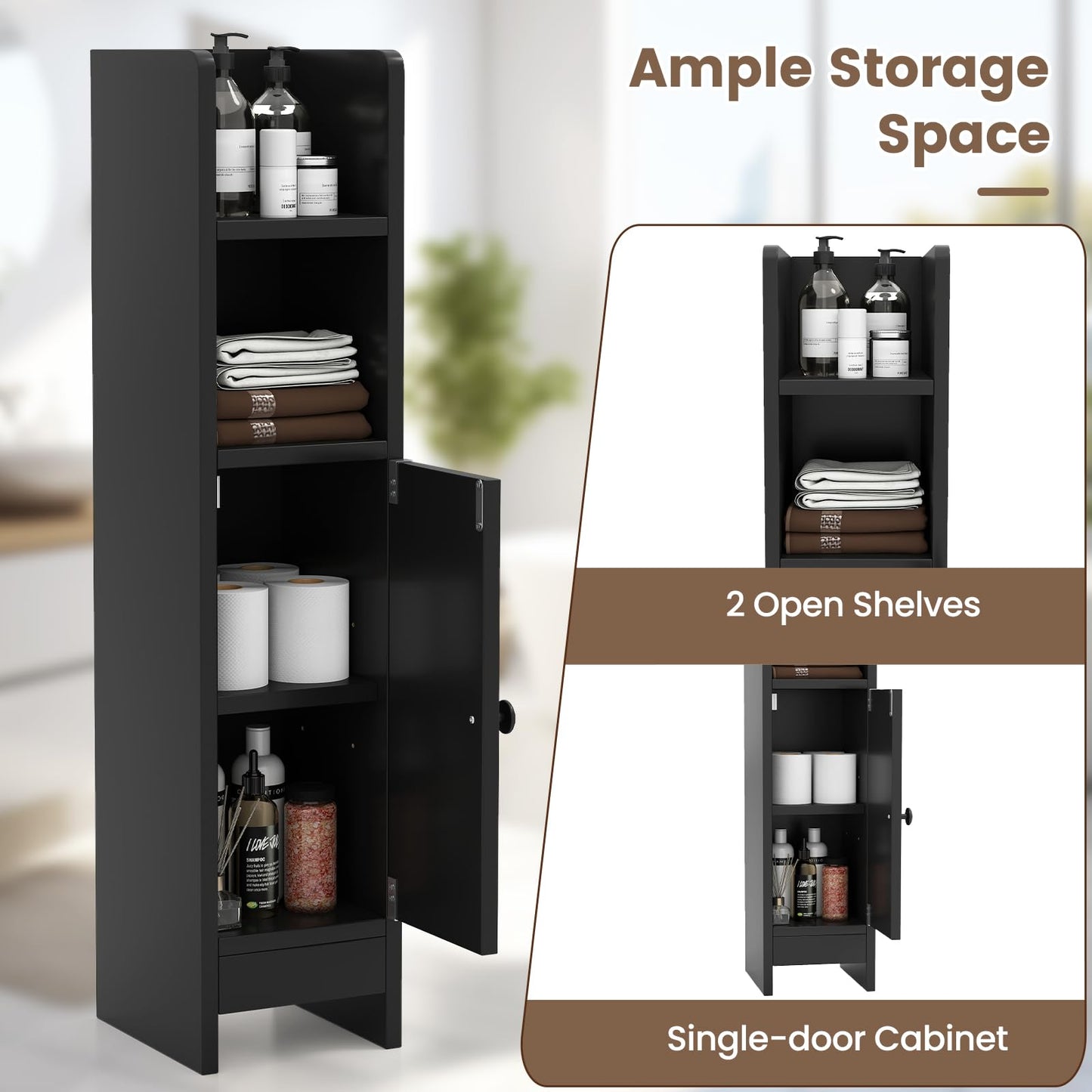 Bathroom Storage Cabinet with Door and Adjustable Shelves