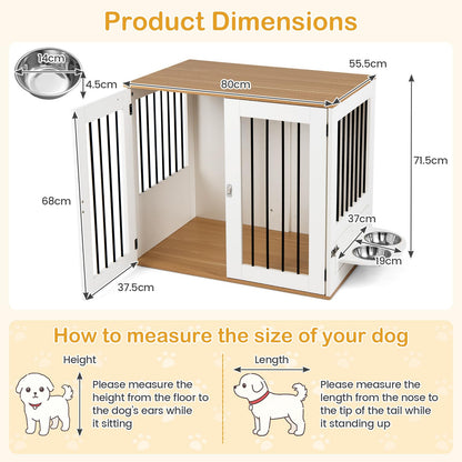 Dog Crate Furniture, Wooden Dogs Cage | 80cm Indoor Puppy Kennel Pet House Side Table