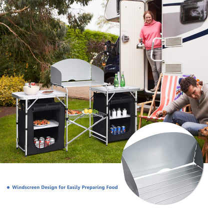 Folding Camping Table with Windshield and Carrying Bag