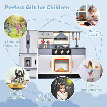 Pretend Play Kitchen Toy with Freestanding Refrigerator