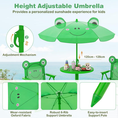 Kids Picnic Table and Chair Set with 2 Folding Chairs and Height Adjustable Umbrella
