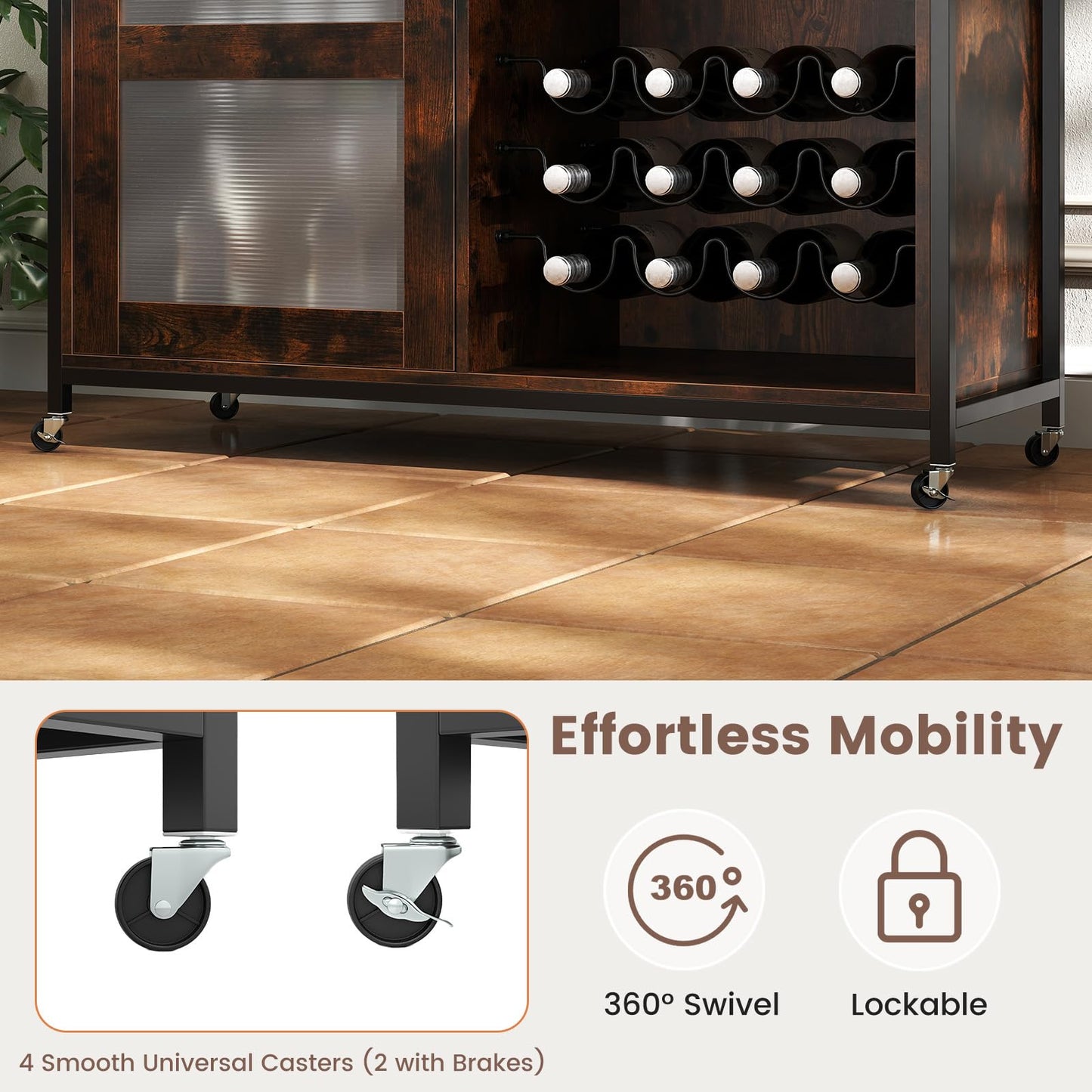 Liquor Buffet Sideboard with LED Lights and Glass Holders