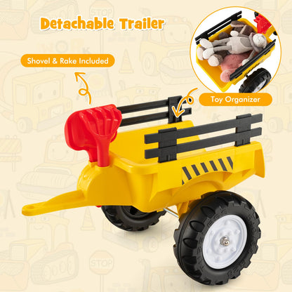 Kids Ride on Excavator, Pedal Go Kart with Manual Control Bucket