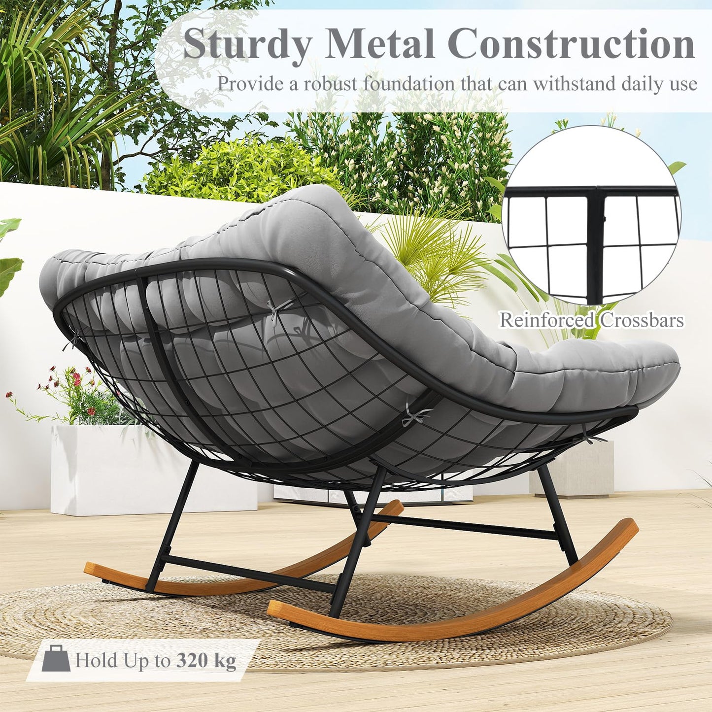 Outdoor Rocking Chair, Oversized Patio Wicker Egg Chair