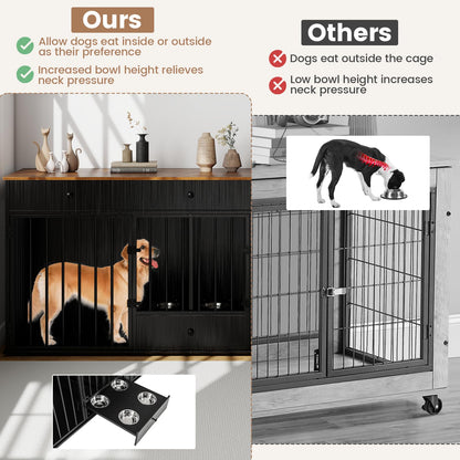 Heavy Duty Dogs Cage with Double Doors and Divider Indoor Puppy Kennel Side Table