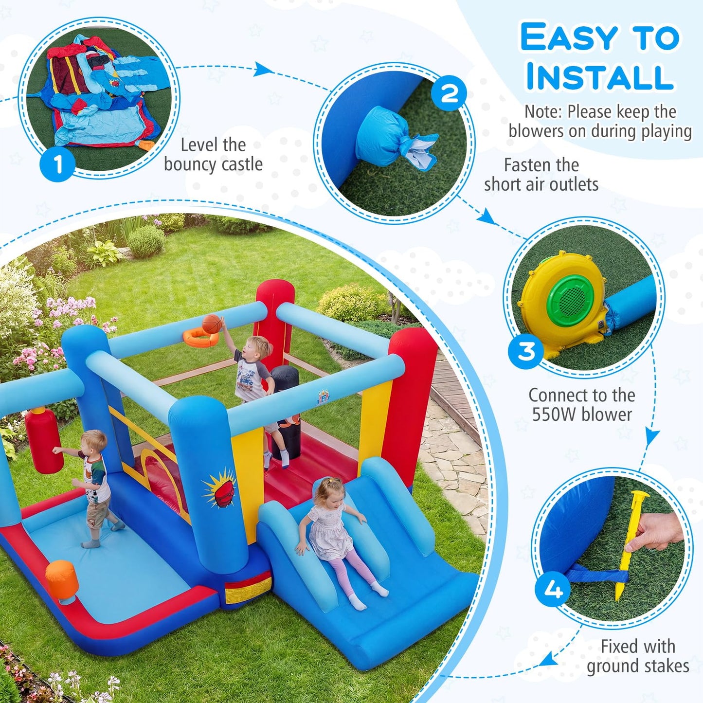 Kids Bouncy Castle, Inflatable Bounce House with Slide