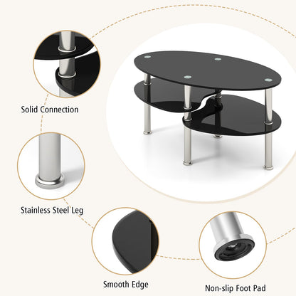 3-Tiers Tempered Glass Coffee Tables with 2 Shelves