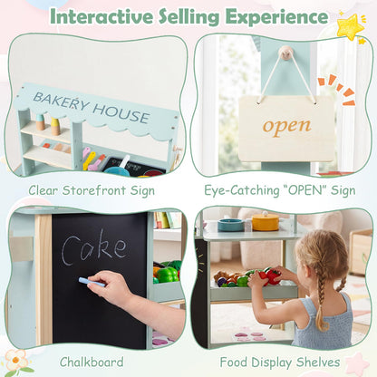 Kids Play Kitchen, Wooden Toy Kitchen with Stoves, Oven, Chalkboard