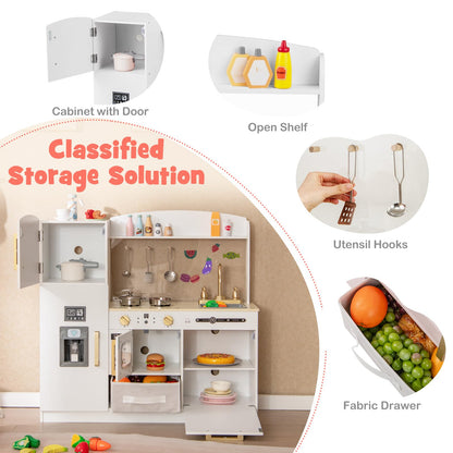 Kids Wooden Kitchen Playset Pretend Play with Chalkboard and Ice Maker