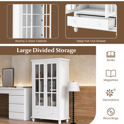Bookcase Cabinet with Tempered Glass Doors and Adjustable Shelf