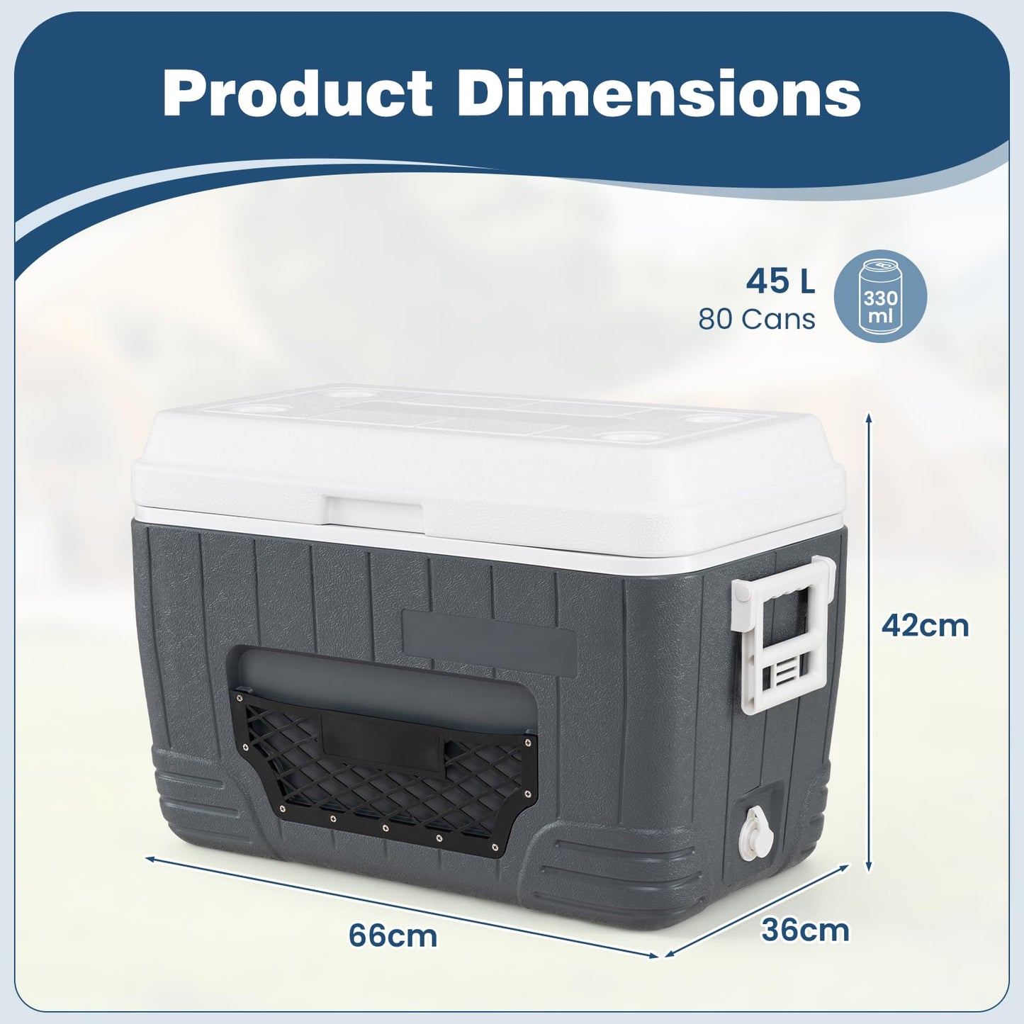 Cup Holders, Drain Plug & Mesh Storage Pocket, Portable Molded Leak-Proof Hard Cooler for Camping