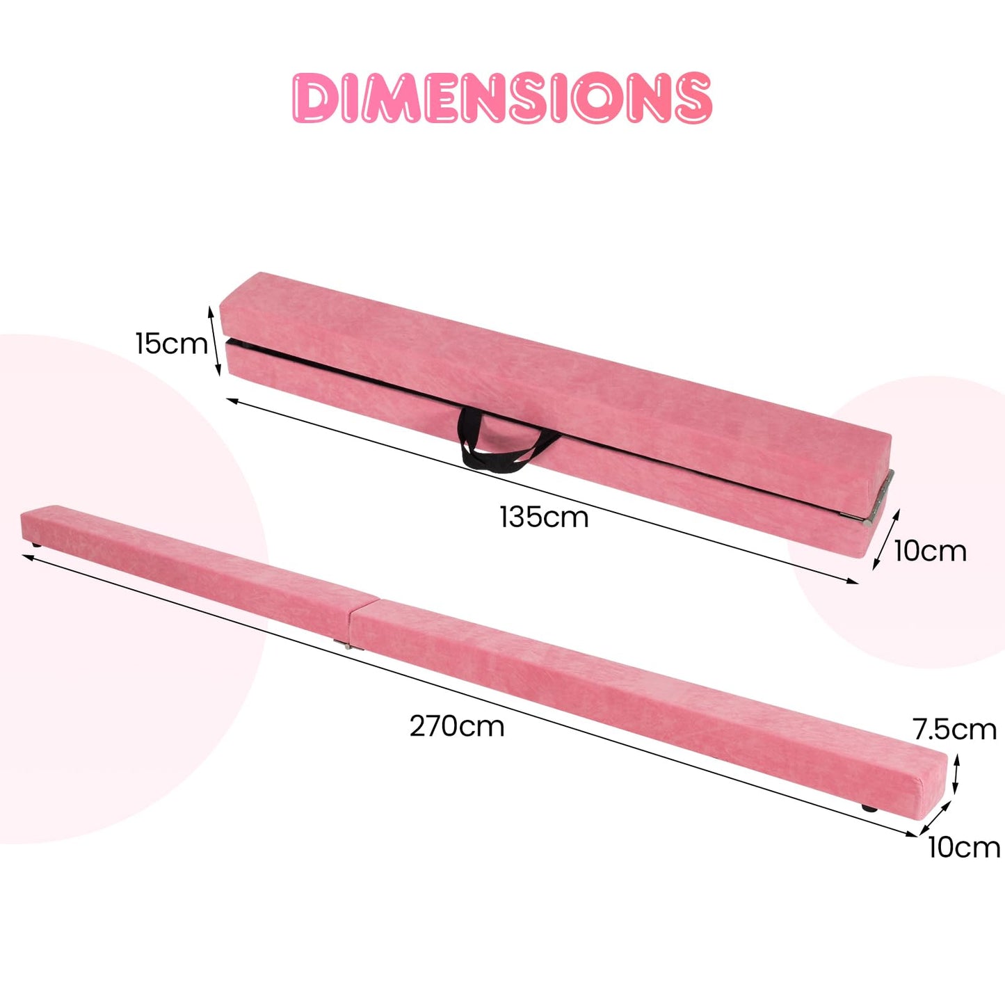 270CM Folding Balance Beam with Solid Wood Base and Anti-slip Bottom