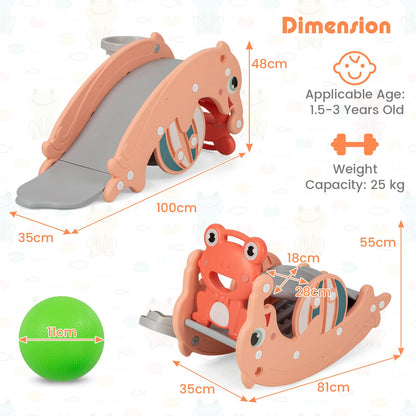 3-in-1 Kids Slide Rocking Horse Set Convertible with Basketball Hoop