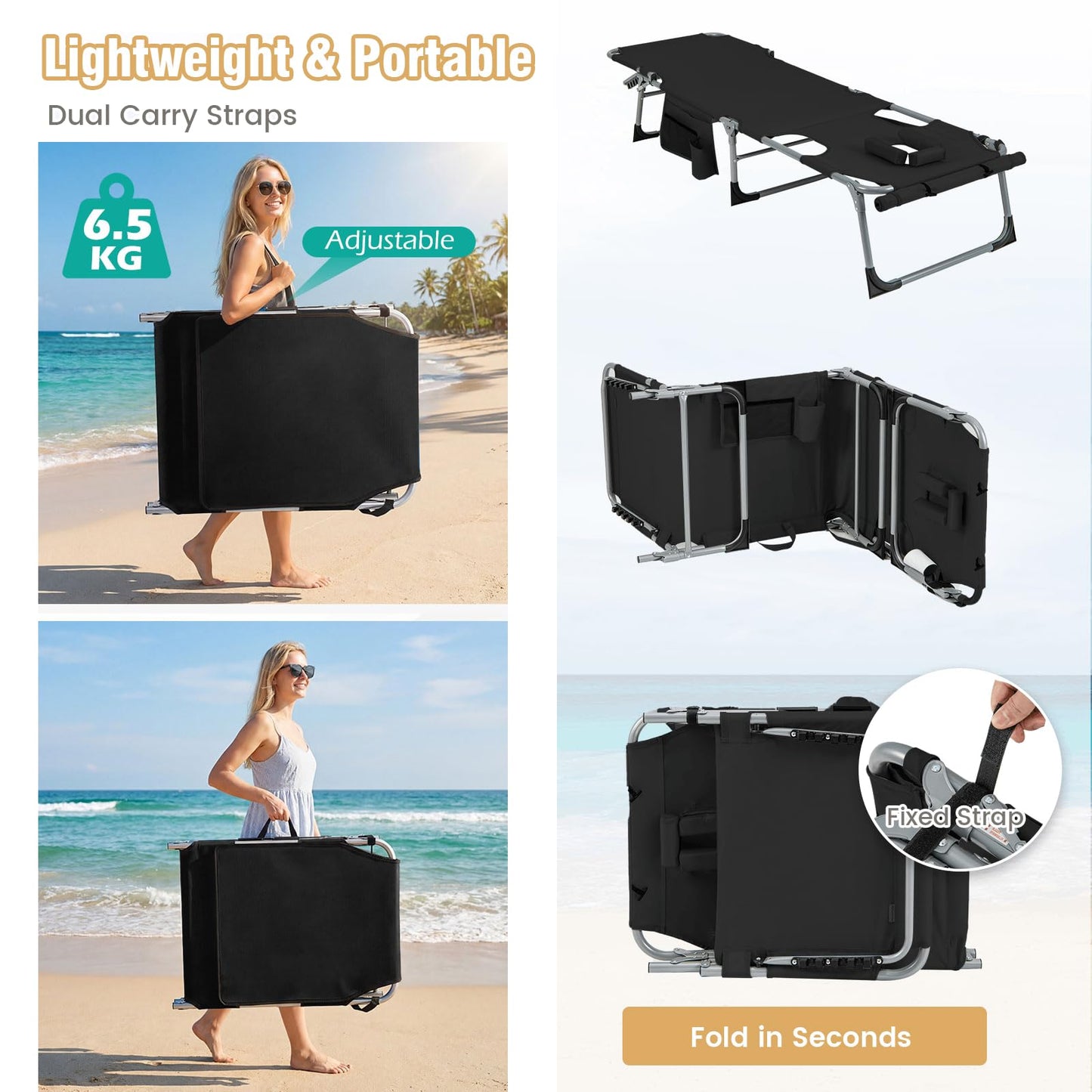 Folding Sun Lounger, 5-Position Adjustable Garden Sunbed with Face Hole
