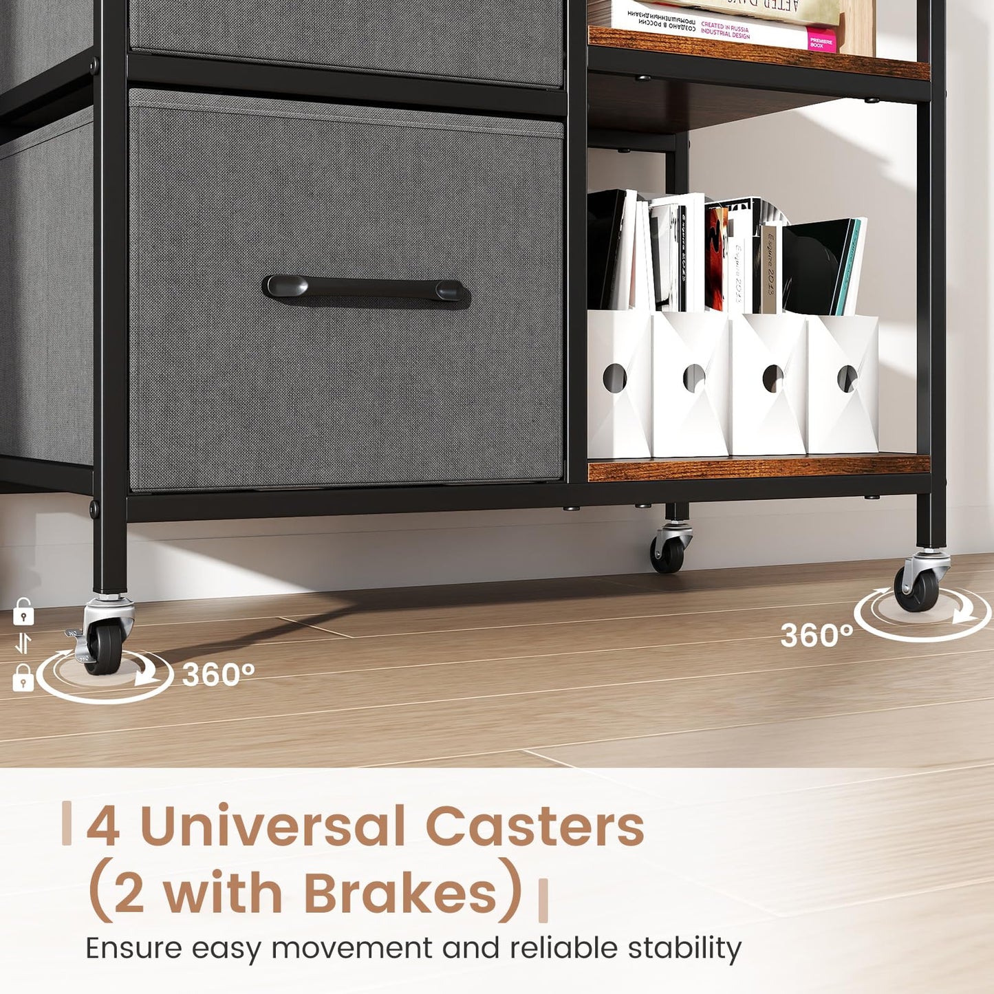 3-Drawer Mobile File Cabinet, Lateral Stationery Wooden Storage Cabinet