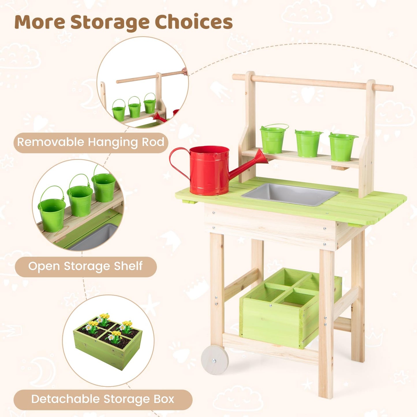 Mud Kitchen, Outdoor Kids Play Kitchen with Removable Pots