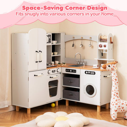 Wooden Corner Play Kitchen with Pine Wood Legs and Lights & Sounds