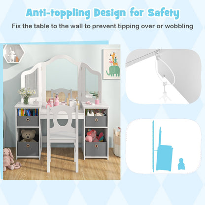 Kids Vanity Desk and Chair 2 in 1 Toddler Makeup Pretend Play Table