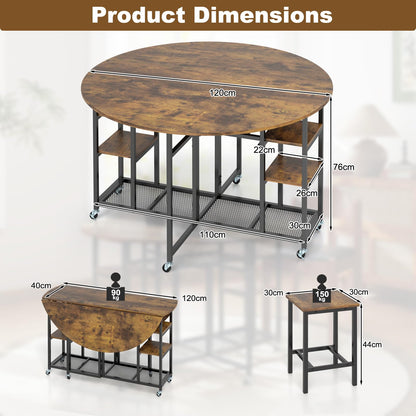 3-Piece Folding Dining Table Set with Large Tabletop and Storage Racks