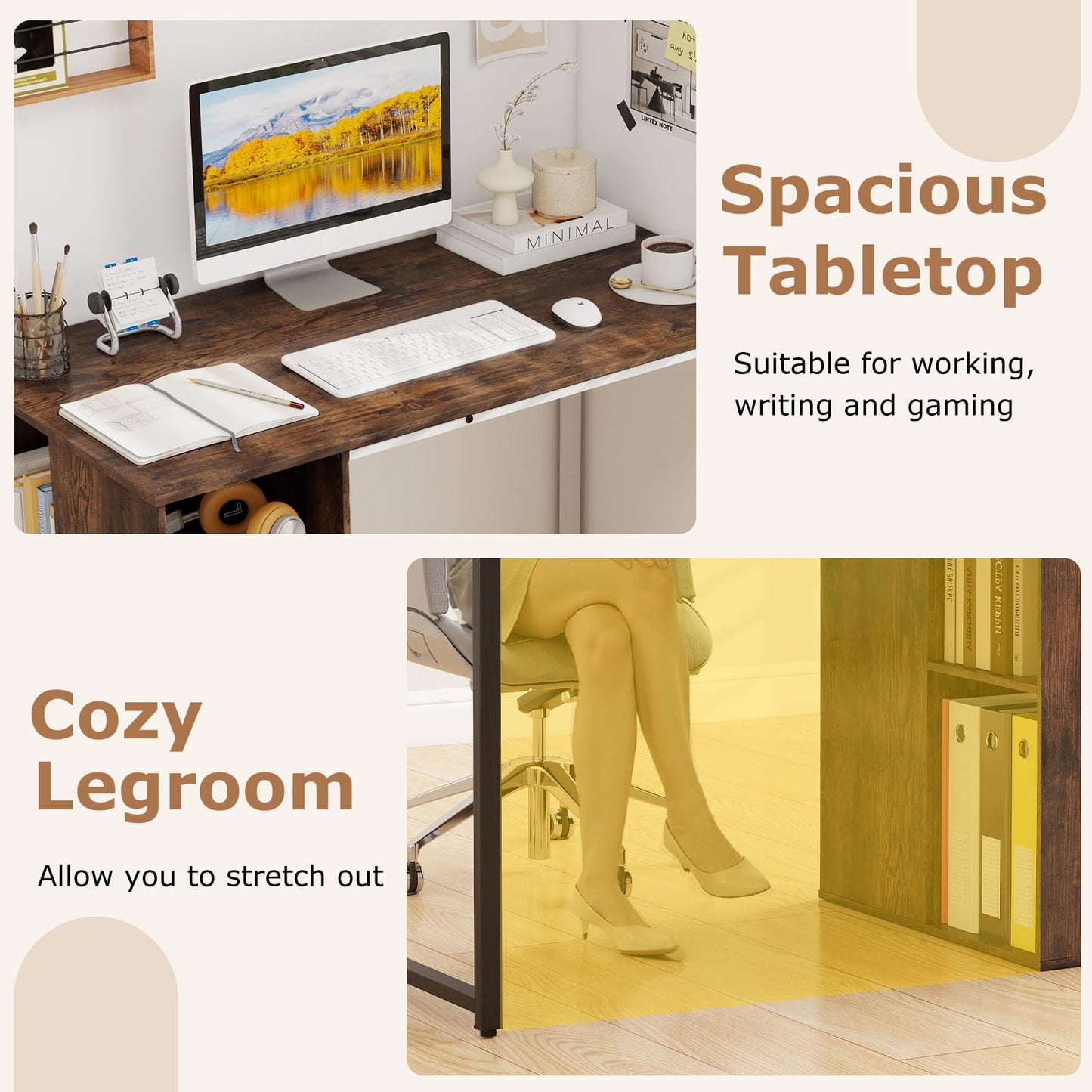 115 CM Computer Desk with 5 Storage Compartments