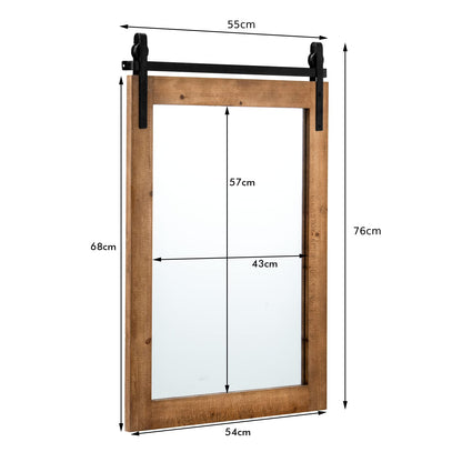 Wall Mounted Mirror with Solid Wood Frame and Metal Bracket