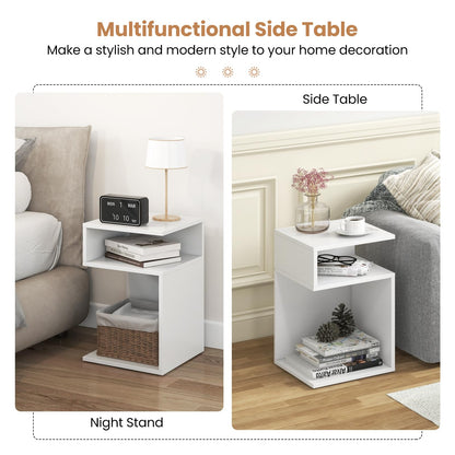 S-Shaped Side Table with 2 Open Compartments for Small Space