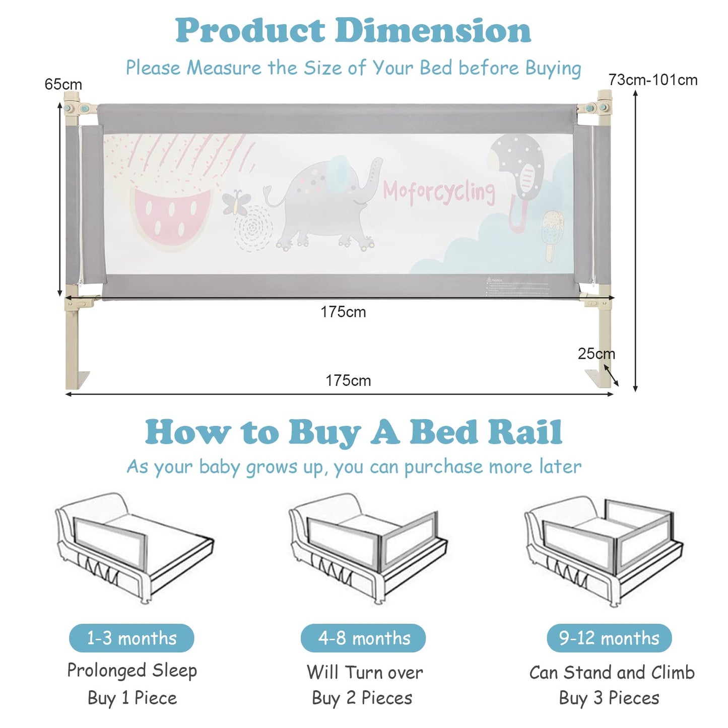 Vertical Lifting Baby Beds Guard with Double Safety Lock