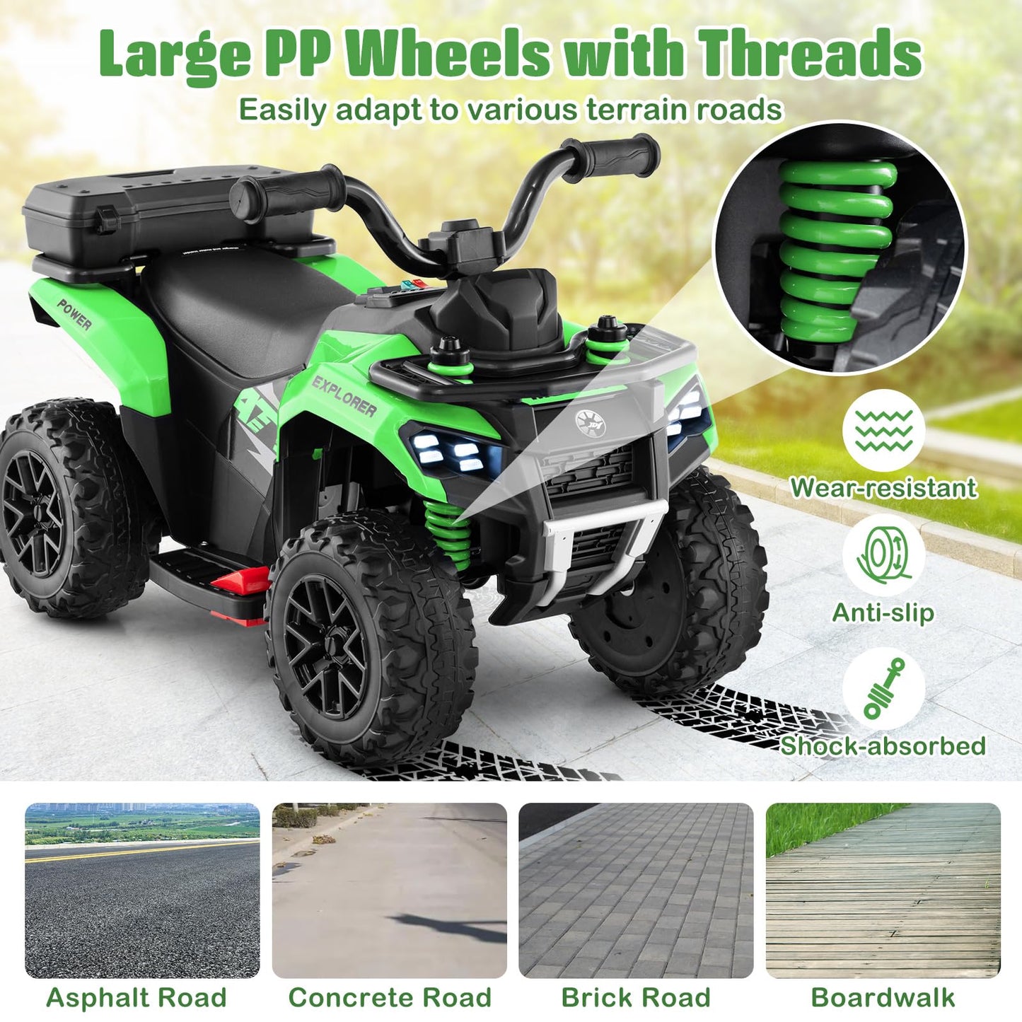 6V Kids Electric Quad Bike with Spray Function and Storage Box