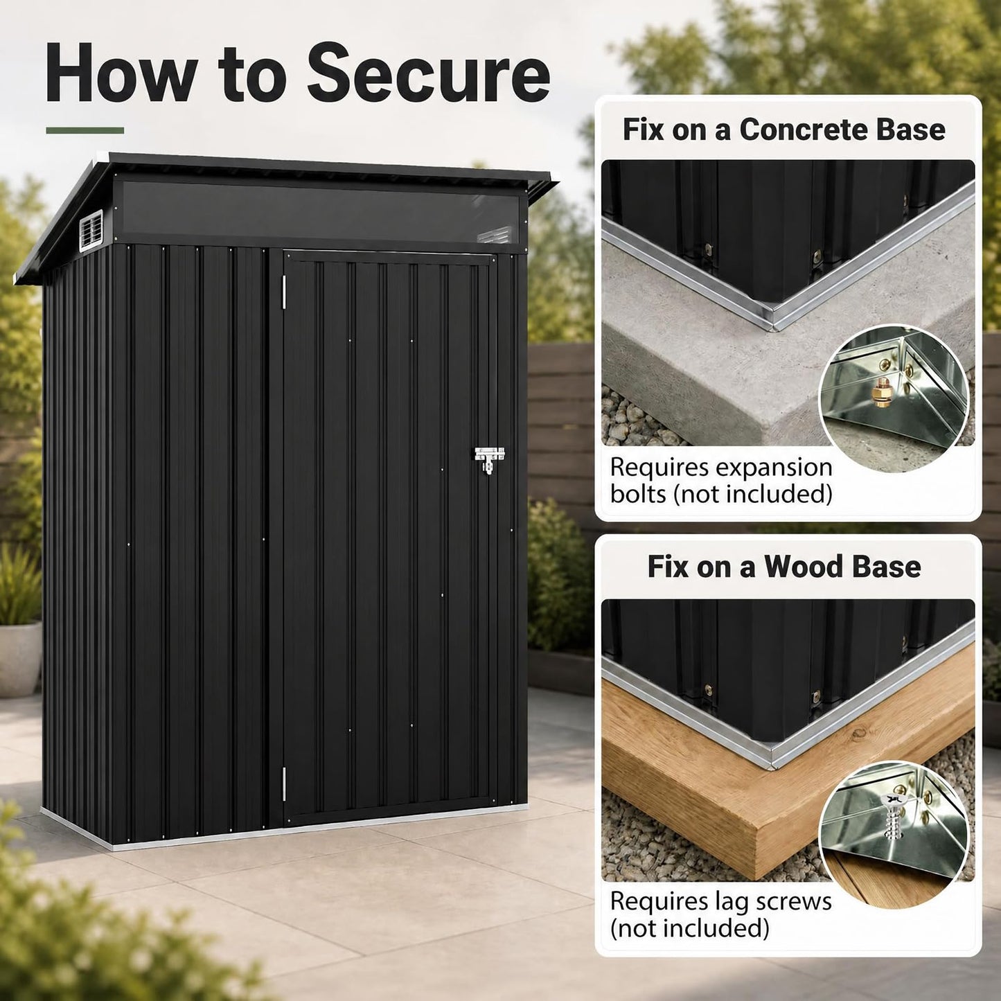 5 x 3FT Metal Garden Storage Shed with PC Panel & Lockable Door