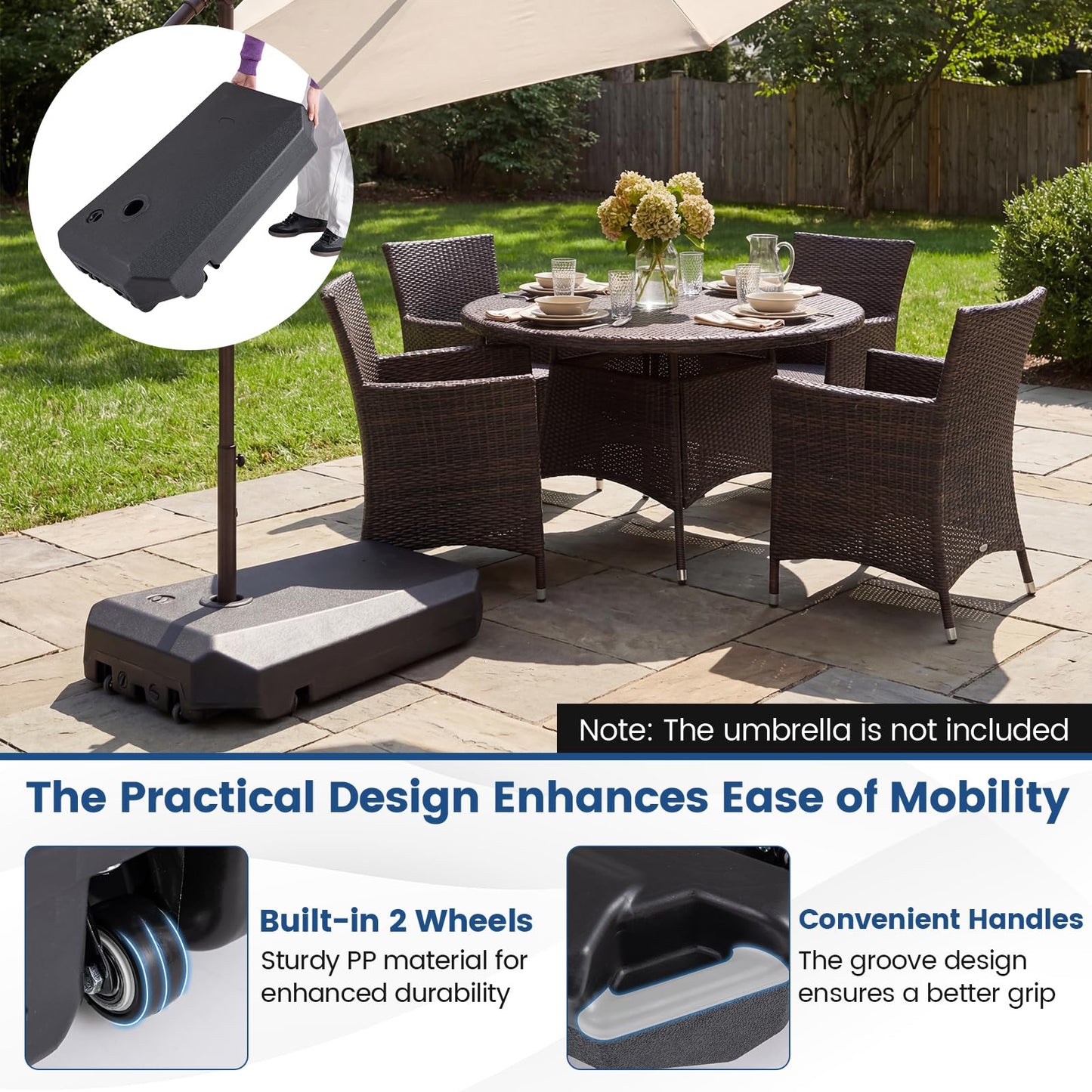 Cantilever Base Weight, Heavy-Duty Mobile Patio Parasol Umbrella Stand