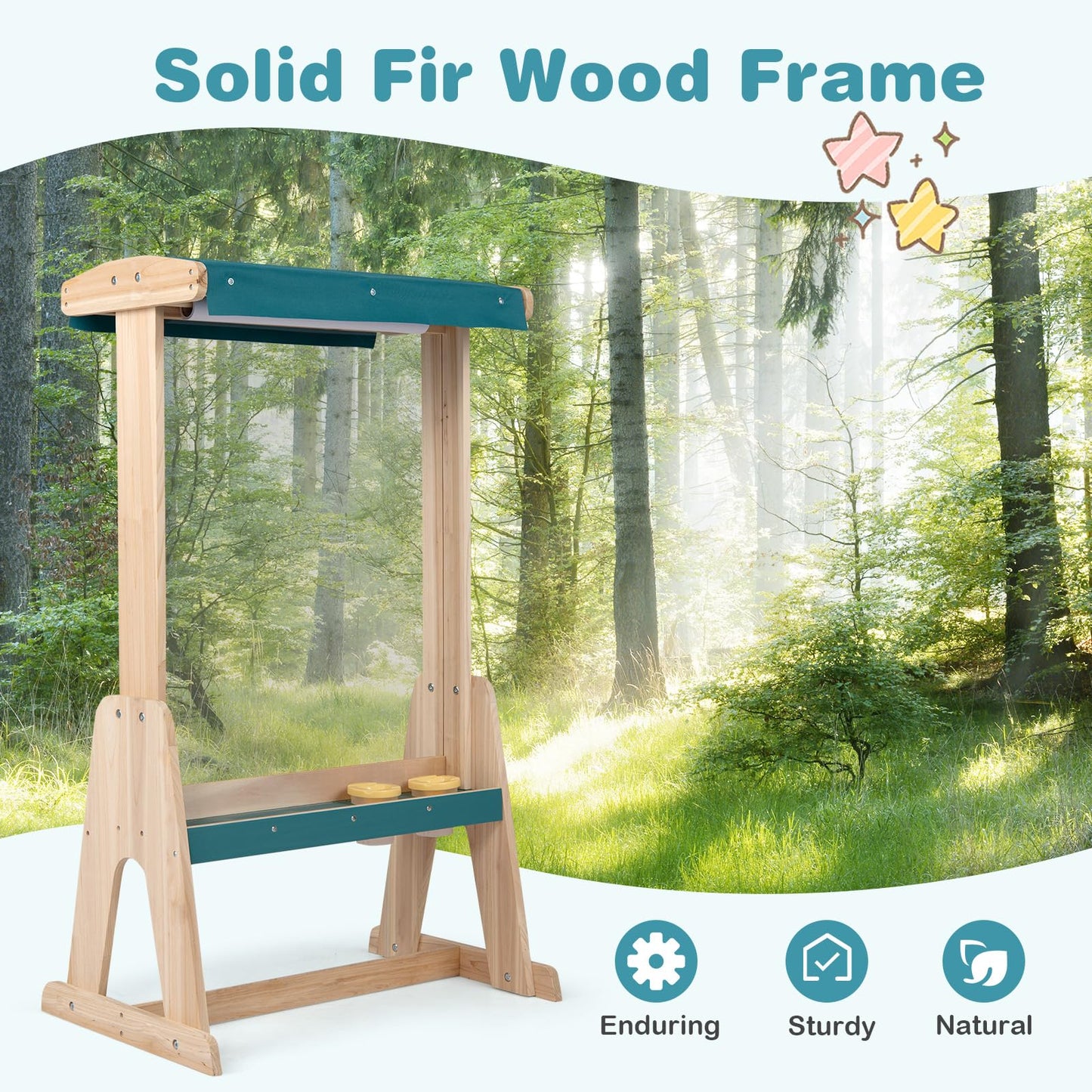 Kids Art Easel, Fir Wood Frame Children’s Double-Sided Easel