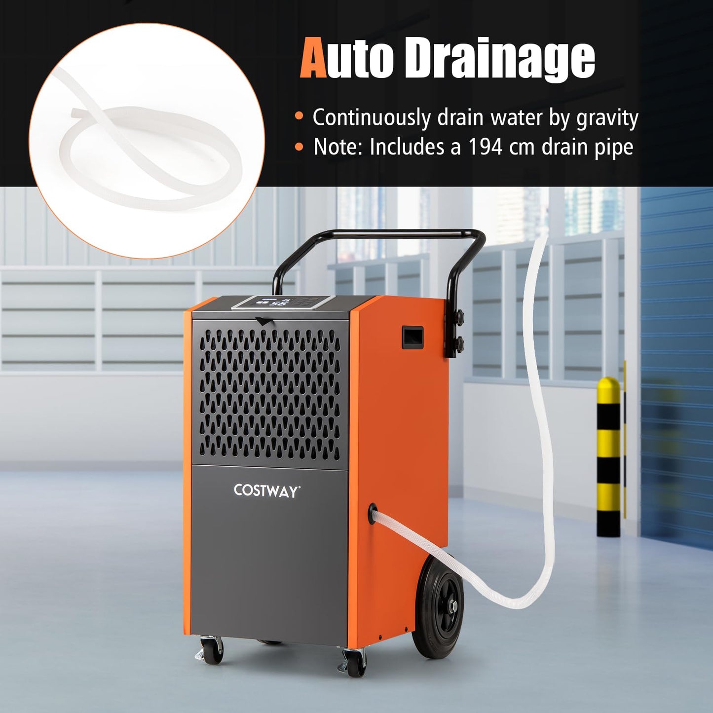 73 L/Day Industrial Dehumidifier with Drain Hose and Timer