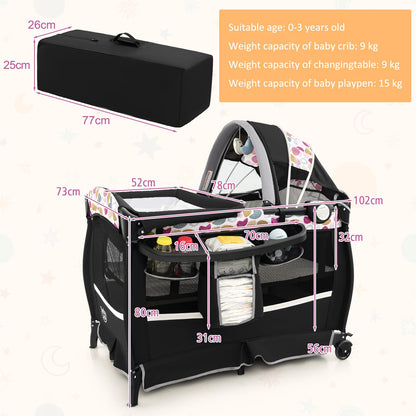 Portable Baby Bed Playard with Adjustable Canopy, Changing Table
