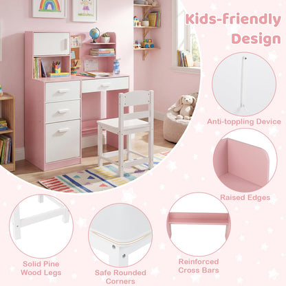 Kids Desk and Chair Set Study Table with Hutch Bulletin Board 3 Drawers