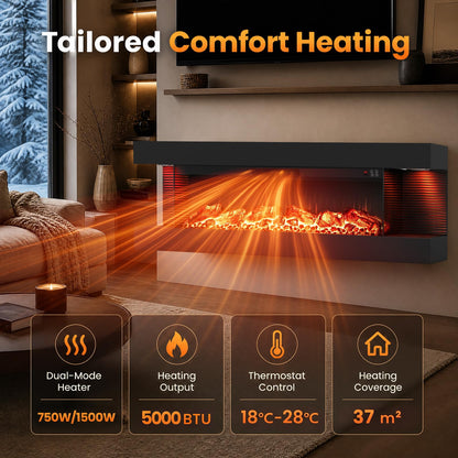 50” 3-Sided Electric Fireplace with Mantel & WiFi Smart Control