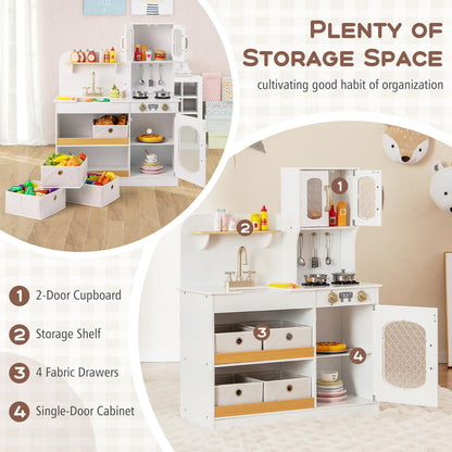 Kids Kitchen Playset Toy Play Kitchen with 4 Fabric Drawers for 3+ Years Old